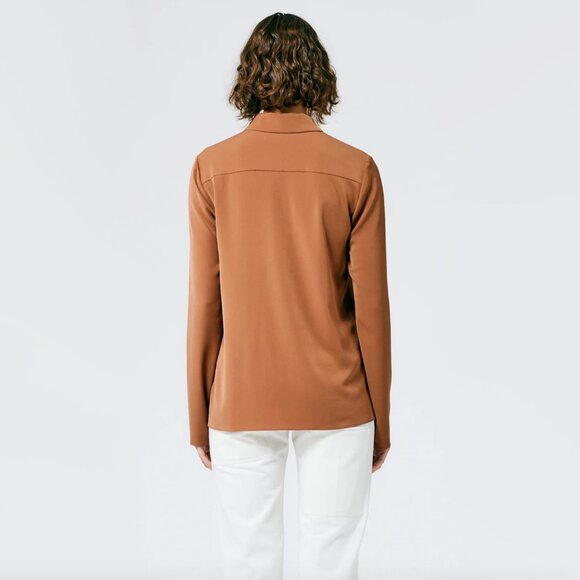 Tibi Soft Drape Slim Shirt in Cocoa Brown, size 8 - Picture 2 of 10
